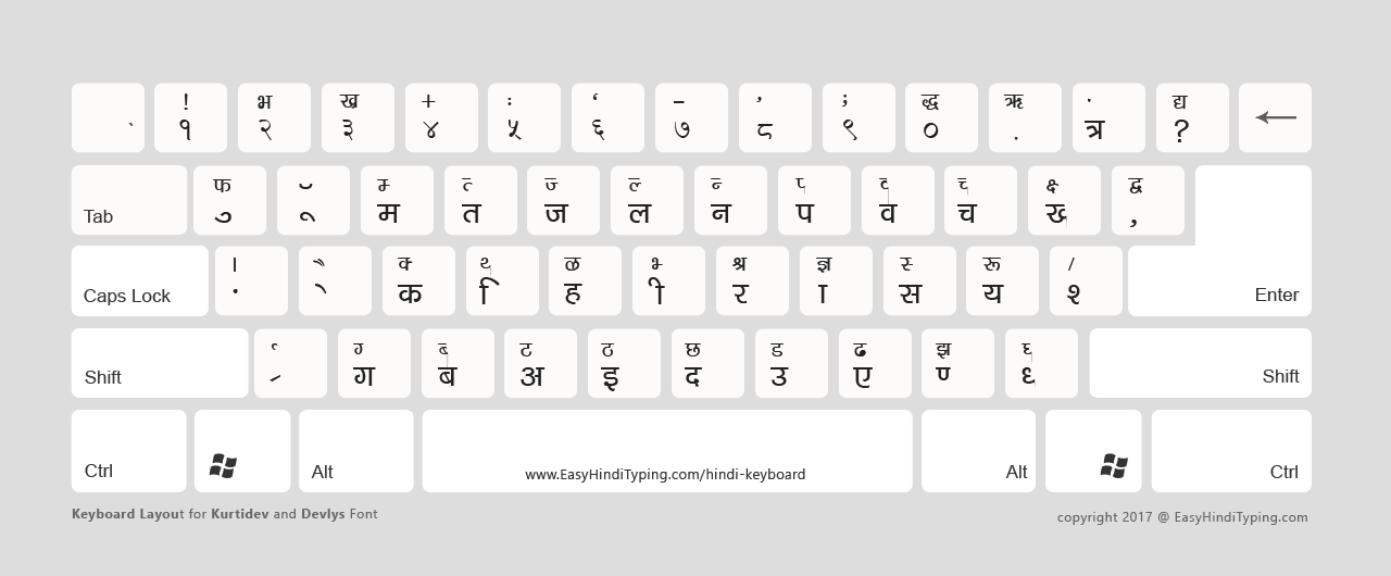 Hindi Font Keyboard for PC with Light background