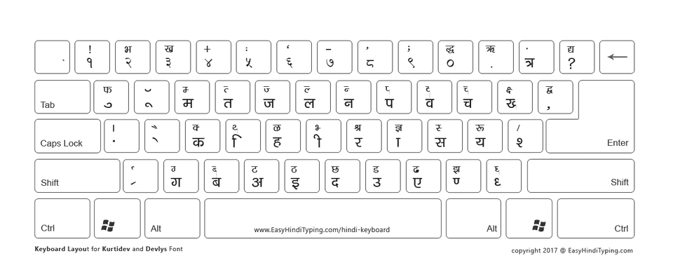 Hindi font keyboard with white background