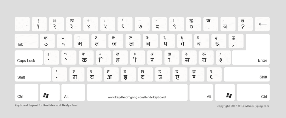 Hindi font keyboard for PC with light background