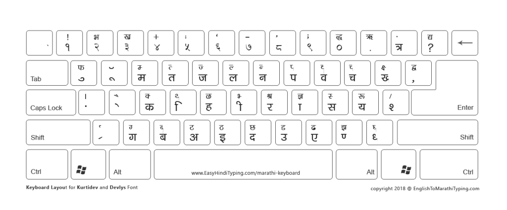 Marathi Font Keyboard with white background